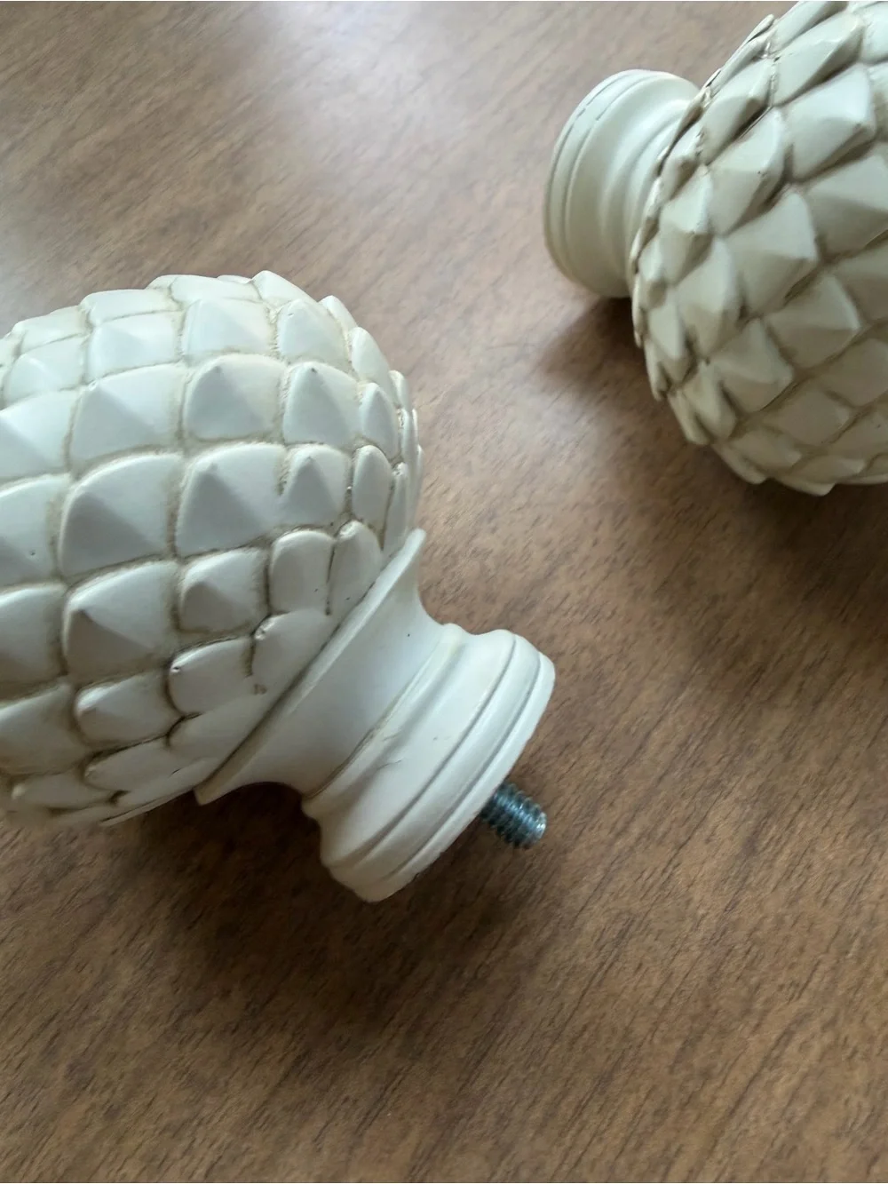 Decorative Carved White Finial Set - Pinecone/Artichoke Style